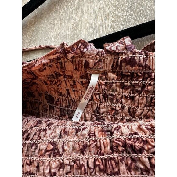 Free People Smock It To Me Mini Dress in Apricot Combo Medium Balloon Sleeve - Picture 5 of 9